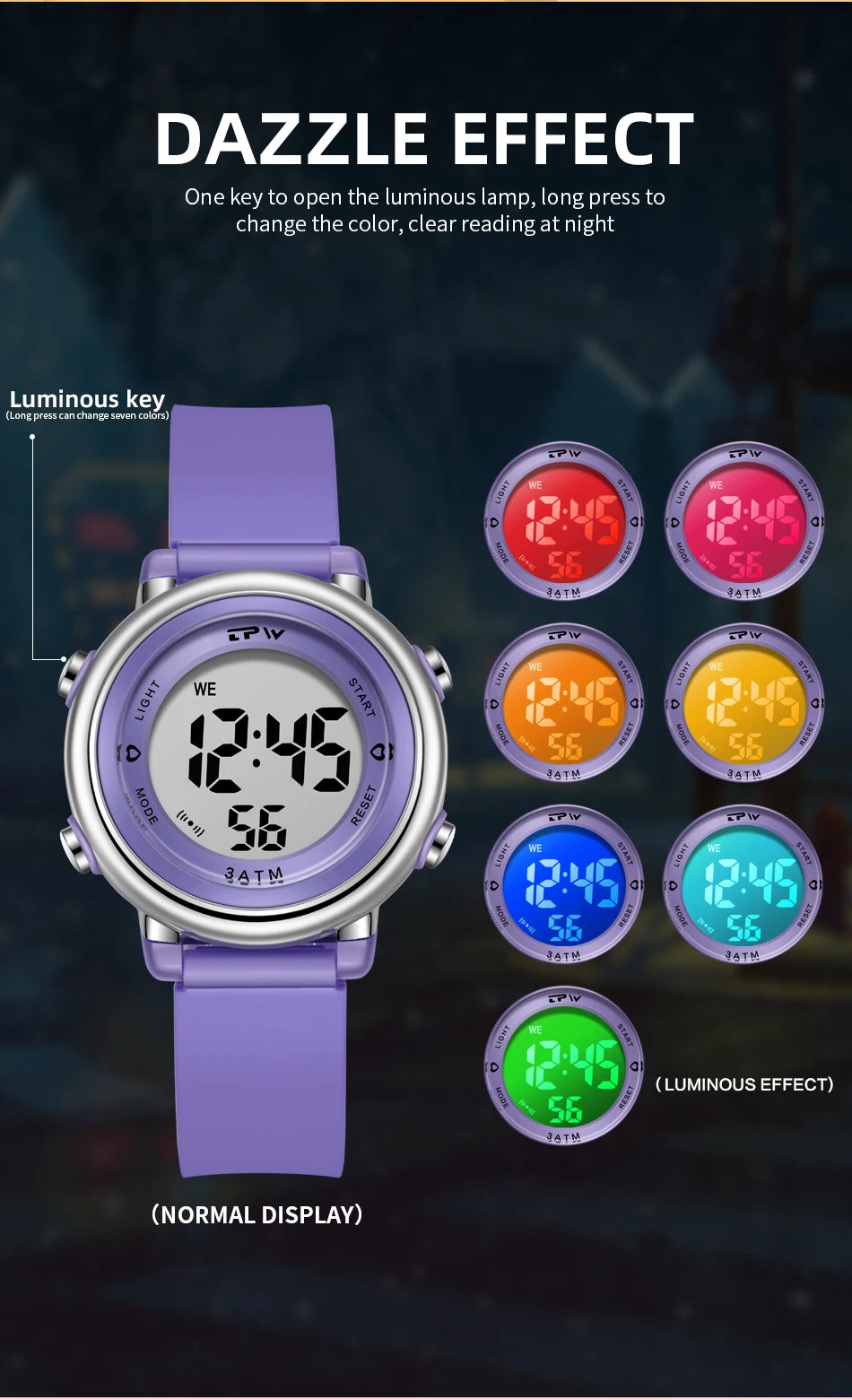 Waterproof Alarm Student Watches Boys Girls Lady Sport Watch Colorful Led Digital Wristwatches