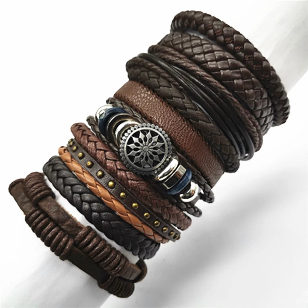 10PCS Black Woven Leather Bracelets – Handmade Unisex Bangles
