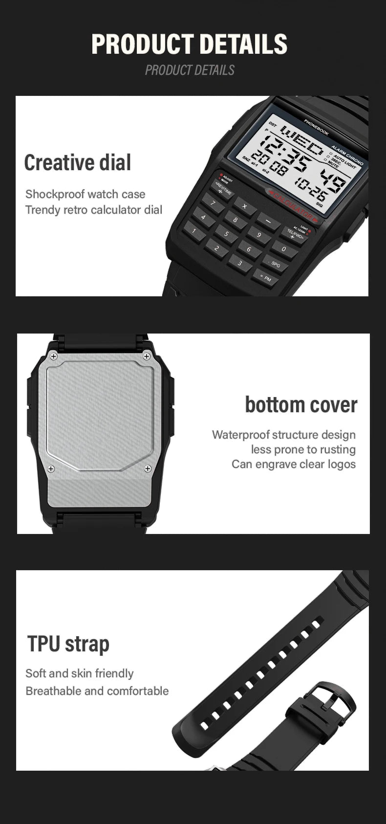 Multifunctional Men's Calculator Watch Fashion Luxury LED Electronic Watch Digital Sports Waterproof Watch Computer Style