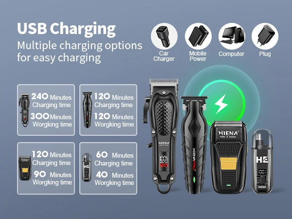 hiena Finish Machine Electric Professional Electric Hair Clippers Beard Clipper Rechargeable Men's Shaver Hair Trimmer Kit