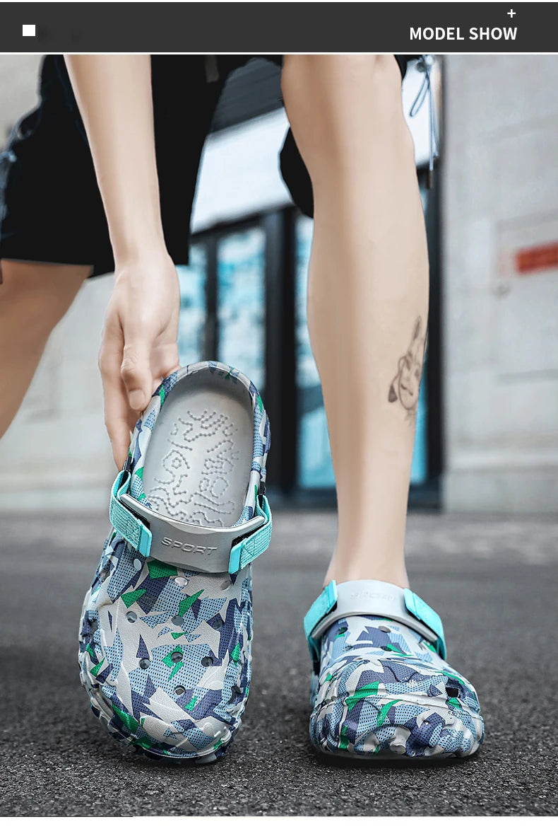 New Men's Clogs Slippers Sandal Male Garden Shoes Flat Camouflage Sandals Male Sneakers Outdoor Flip Flops Home Clogs