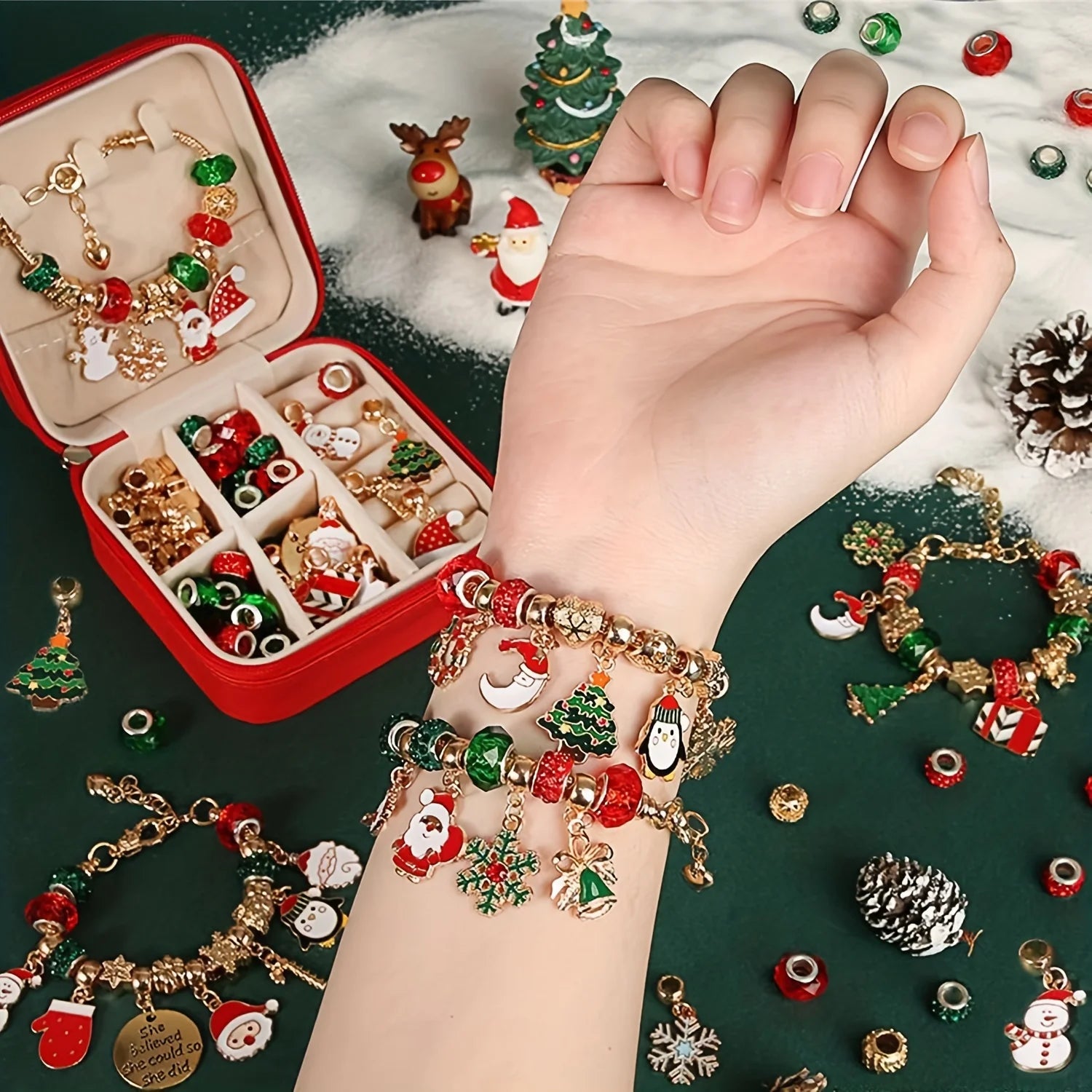 Christmas Charm Bracelet Making Kit – DIY Jewelry Gift Set