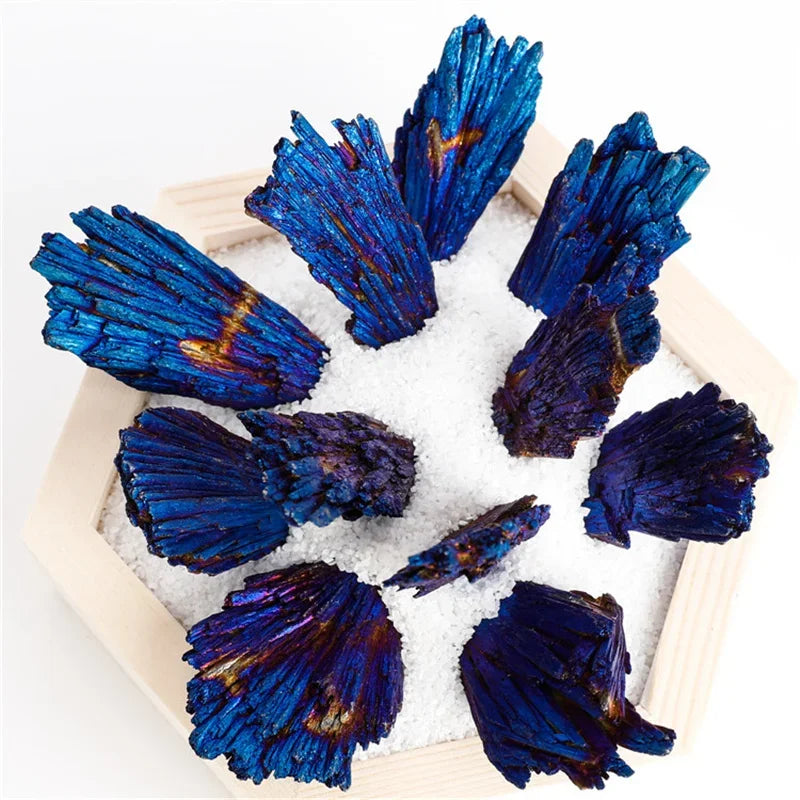 Blue Tourmaline Peacock Feather Crystal Healing Stone Electroplated Black Tourmaline Reiki Mineral Specimen DIY Tourmaline