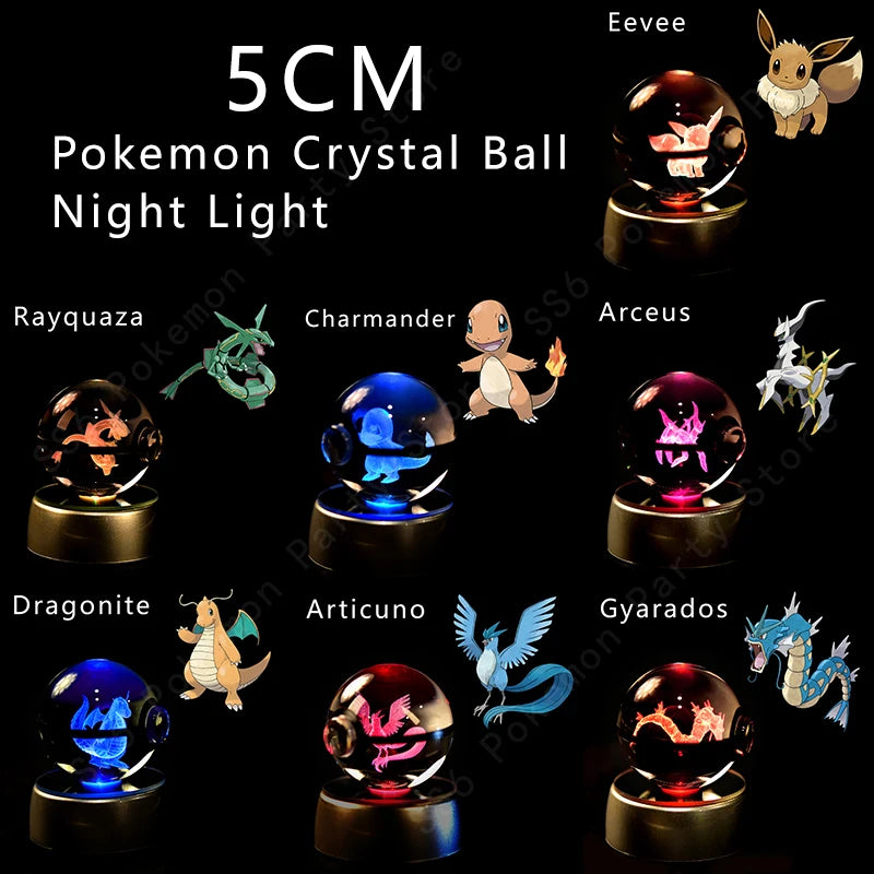 3D Pokémon Crystal Ball Lamp – Pikachu, Gengar & Mewtwo Night Light
