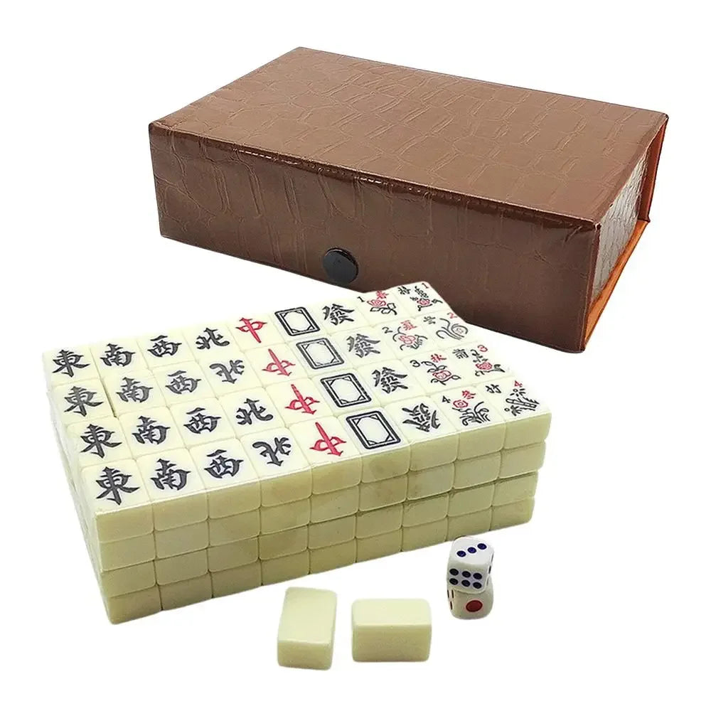 Chinese Mahjong Set – 144 Mini Engraved Tiles for Family Game Play
