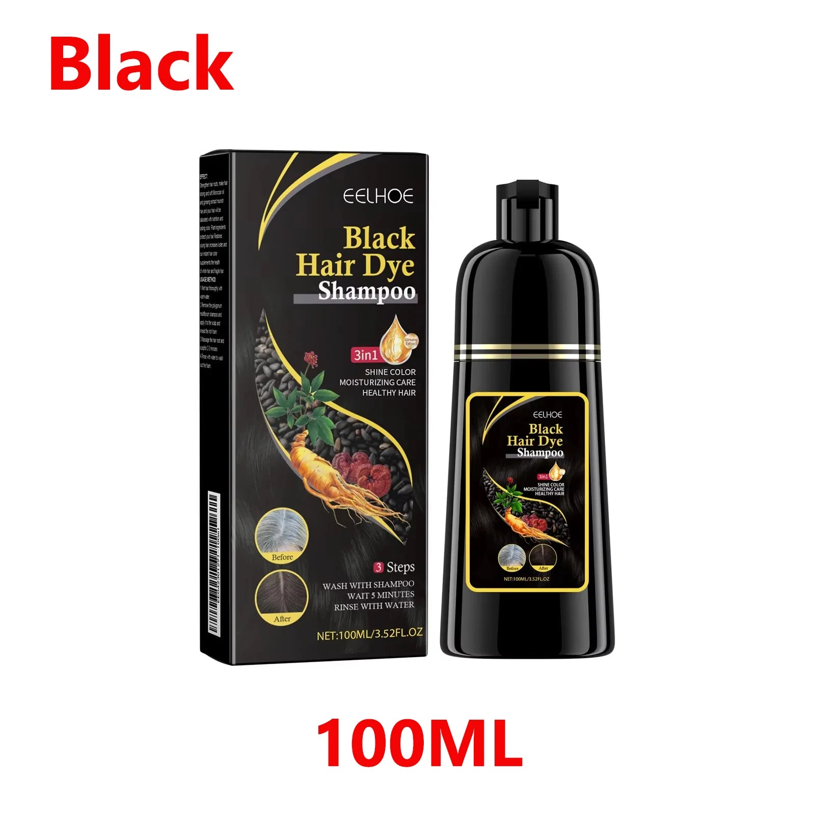 500ml Natural Herbal Hair Dye Shampoo 3 in 1 Change Hair Color Gray Hair to Dark Brown Black Deep Nourishing Fashion Hair Care