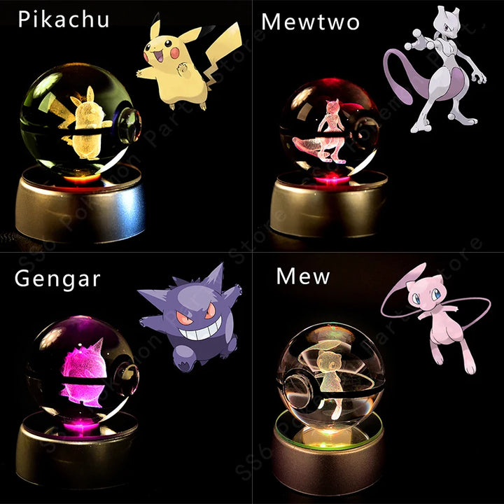 3D Pokémon Crystal Ball Lamp – Pikachu, Gengar & Mewtwo Night Light