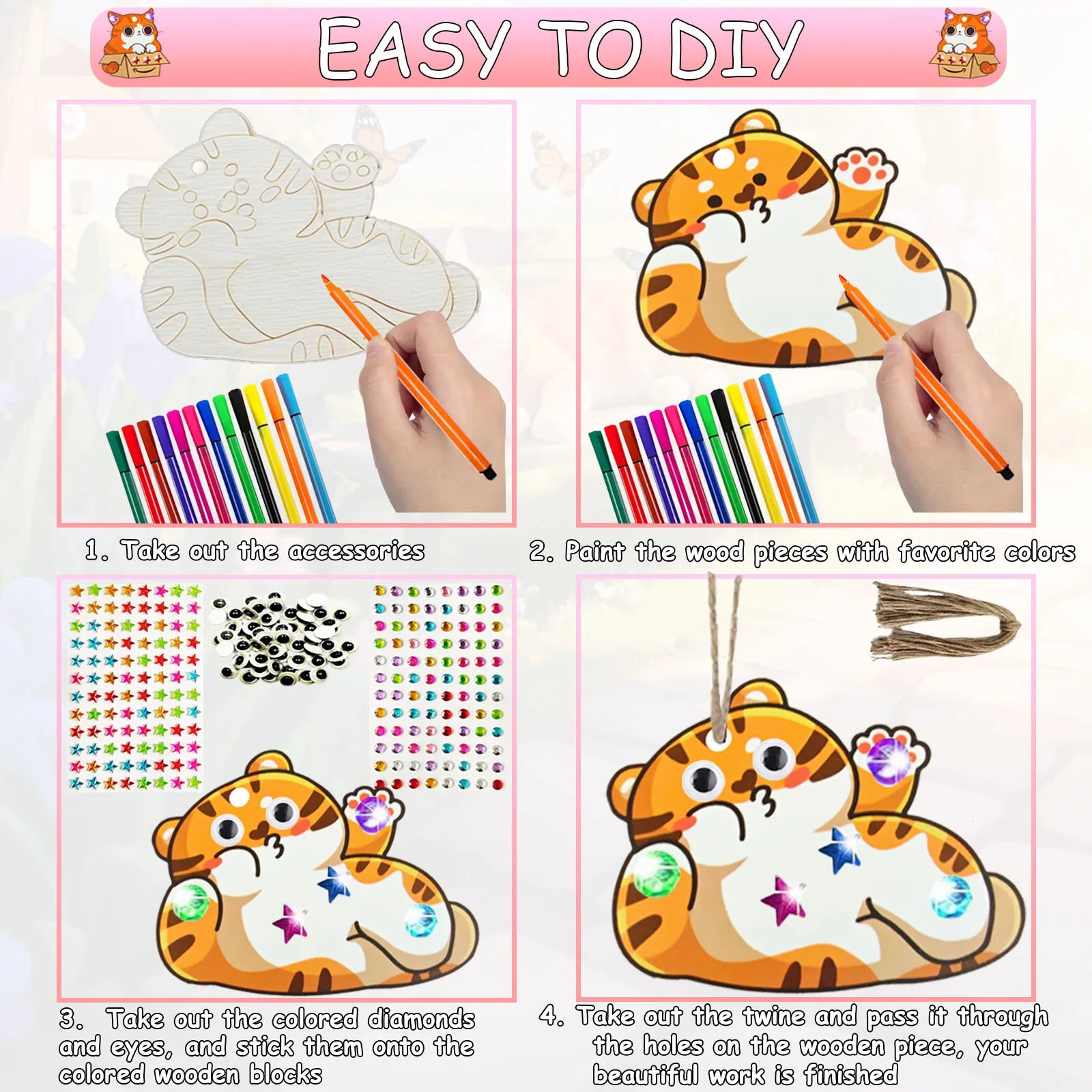 290PCS Wooden Cat Painting Kit – DIY Handcraft & Decoration Set