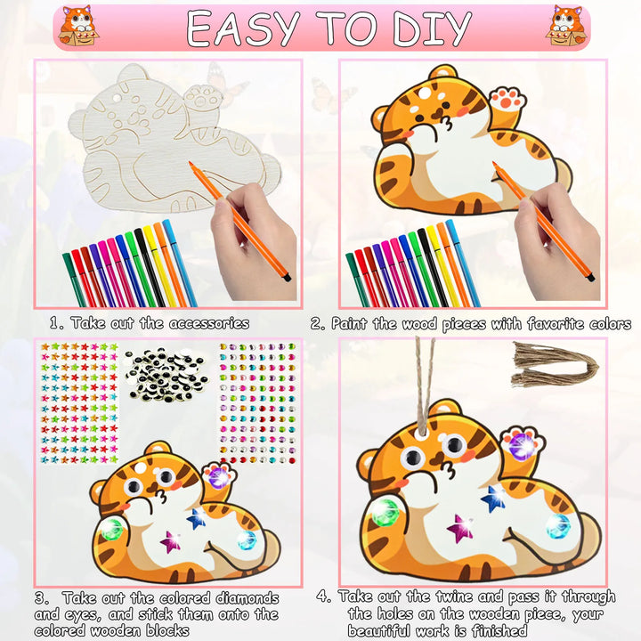290PCS Wooden Cat Painting Kit – DIY Handcraft & Decoration Set