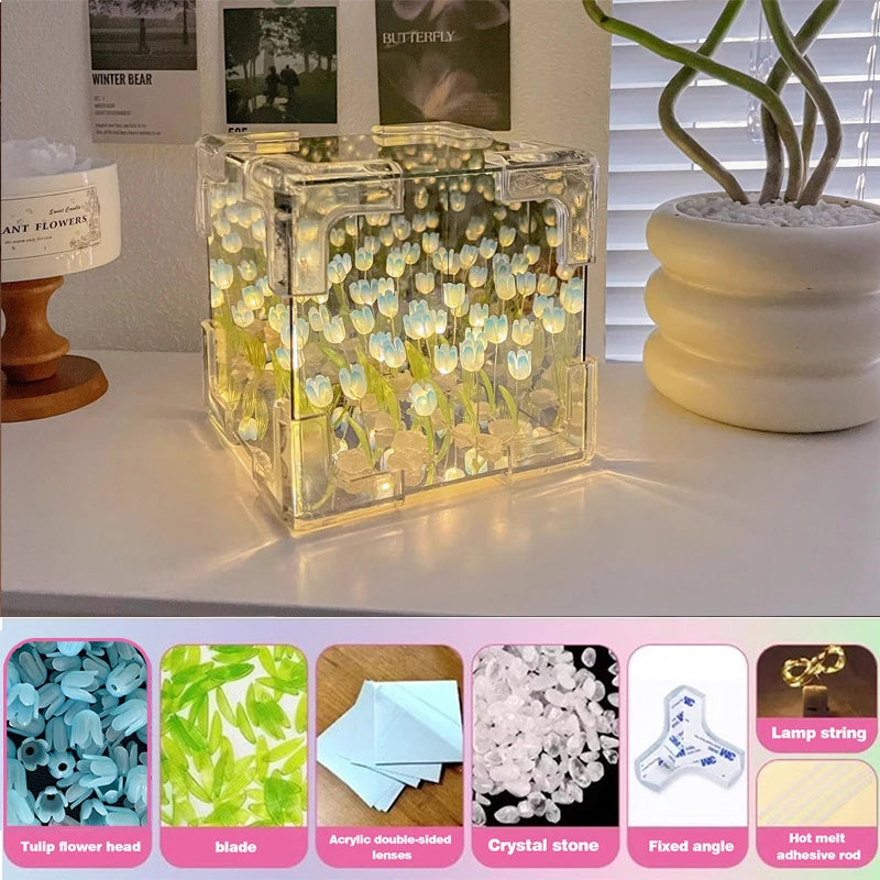 DIY Tulip Flower Cube Night Light Kit – 3D Craft Gift for Couples & Friends