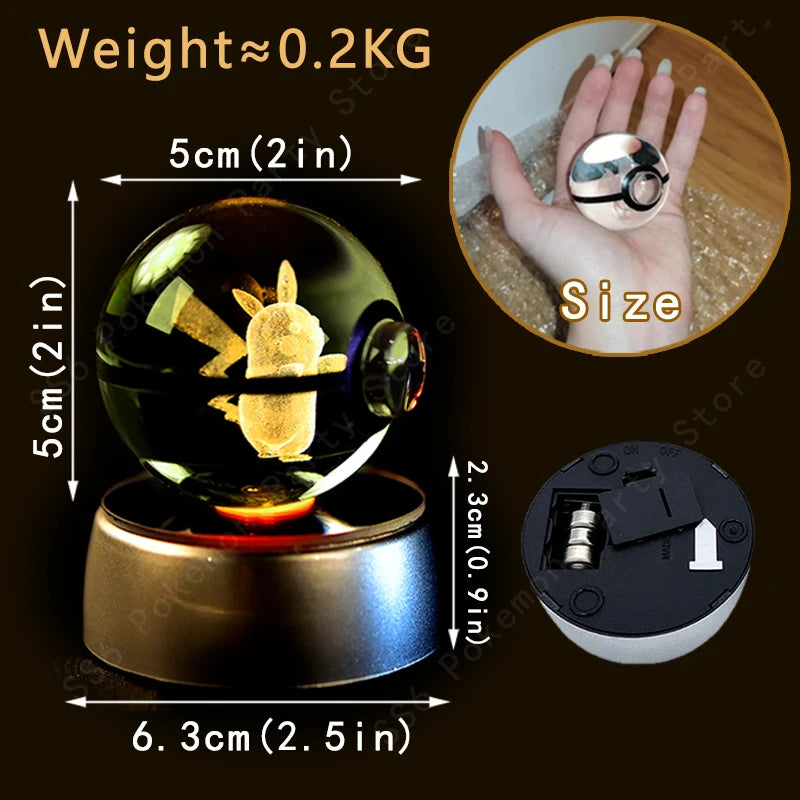 3D Pokémon Crystal Ball Lamp – Pikachu, Gengar & Mewtwo Night Light
