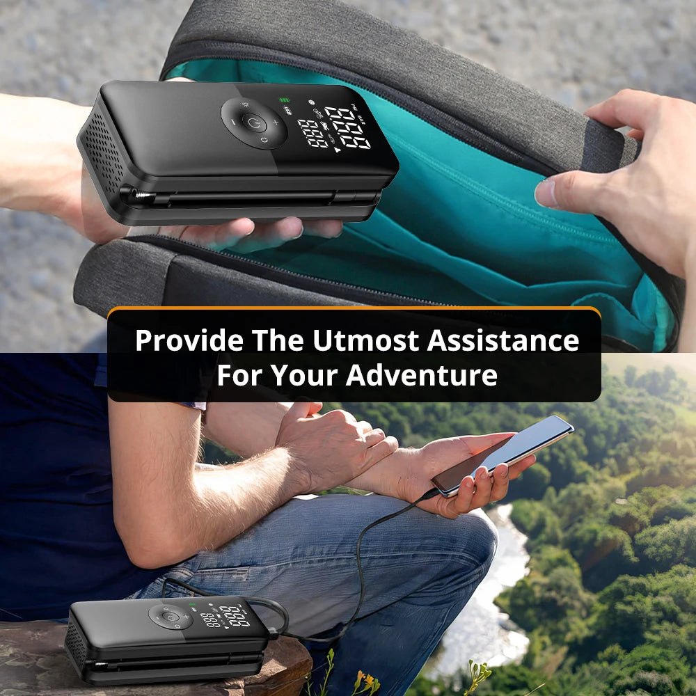 CARSUN Portable Tire Inflator – Rechargeable Digital Air Pump for Car, Bike & Sports Balls
