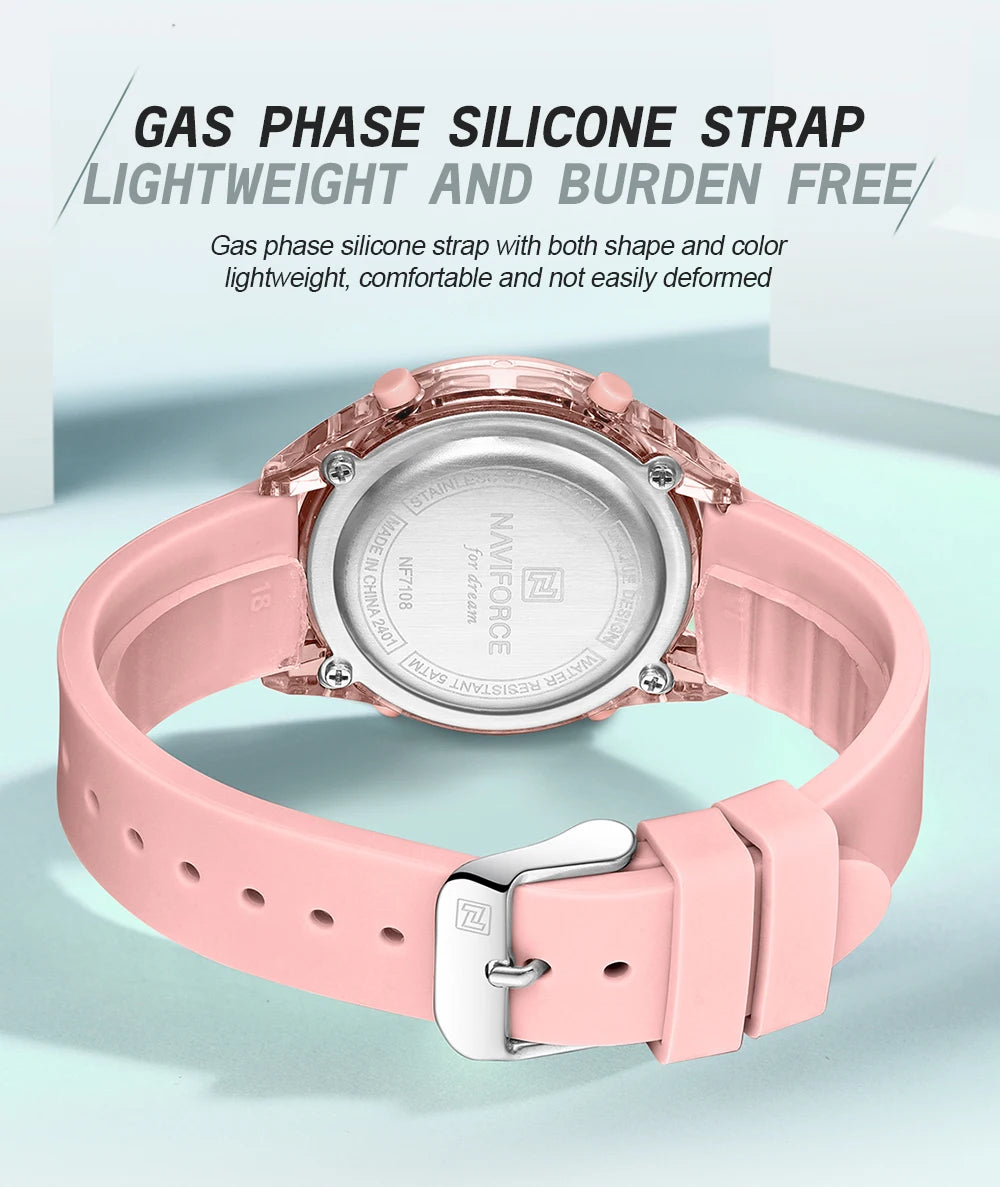 NAVIFORCE Comfortable Silicone Woman watch Waterproof LCD Display Clock Ladies Fashion Sport Electronic Wristwatches Reloj Mujer