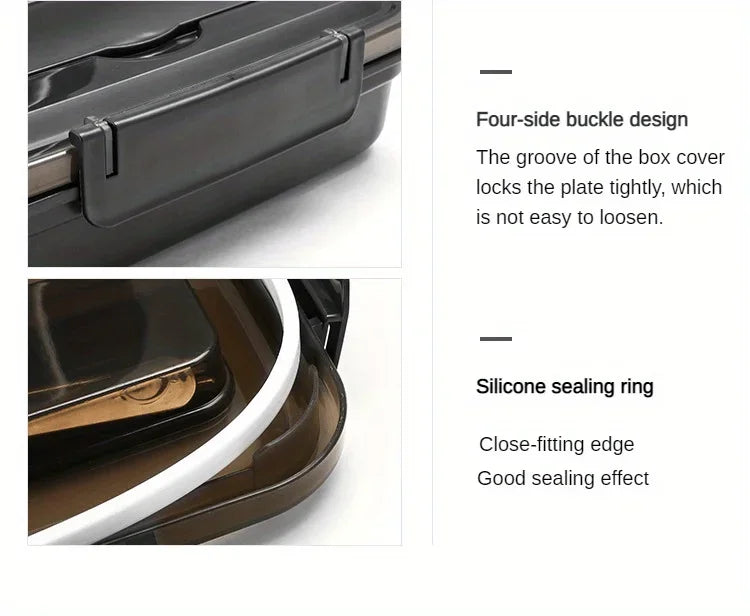 Stainless Steel Leak-Proof Lunch Box – 3/4 Compartment Bento for School & Office