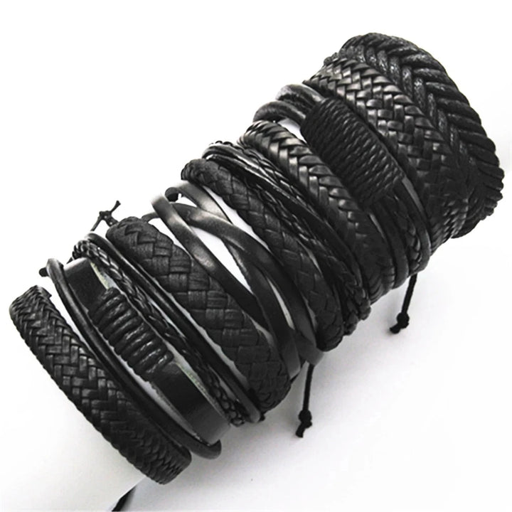 10PCS Black Woven Leather Bracelets – Handmade Unisex Bangles
