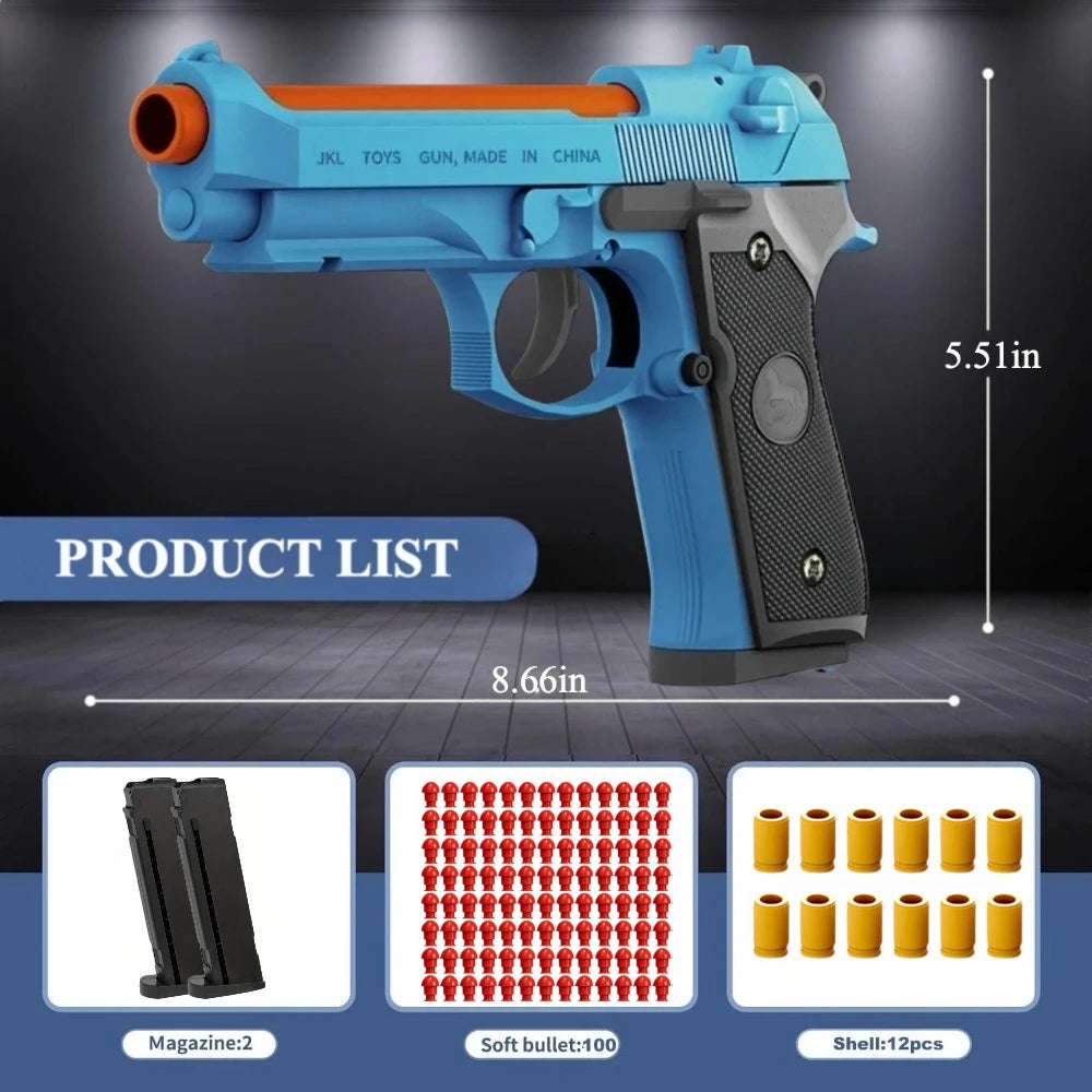 2011/M92 Tactical Shell Ejceting Toy Gun Continuous Firing EVA Soft Bullet Outdoor CS Shooting Pistol Children's Birthday Gift