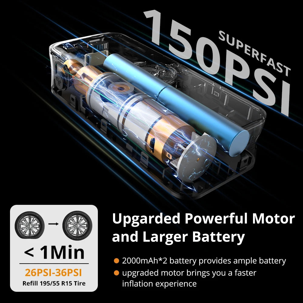 CARSUN Portable Tire Inflator – Rechargeable Digital Air Pump for Car, Bike & Sports Balls