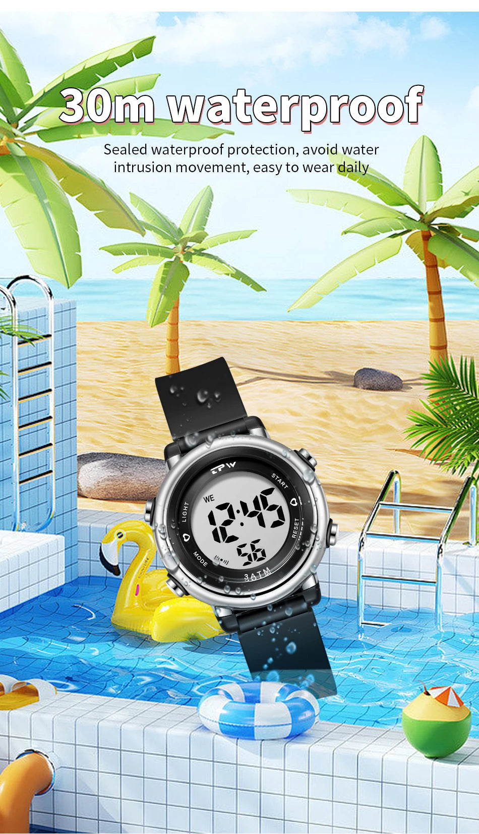 Waterproof Alarm Student Watches Boys Girls Lady Sport Watch Colorful Led Digital Wristwatches