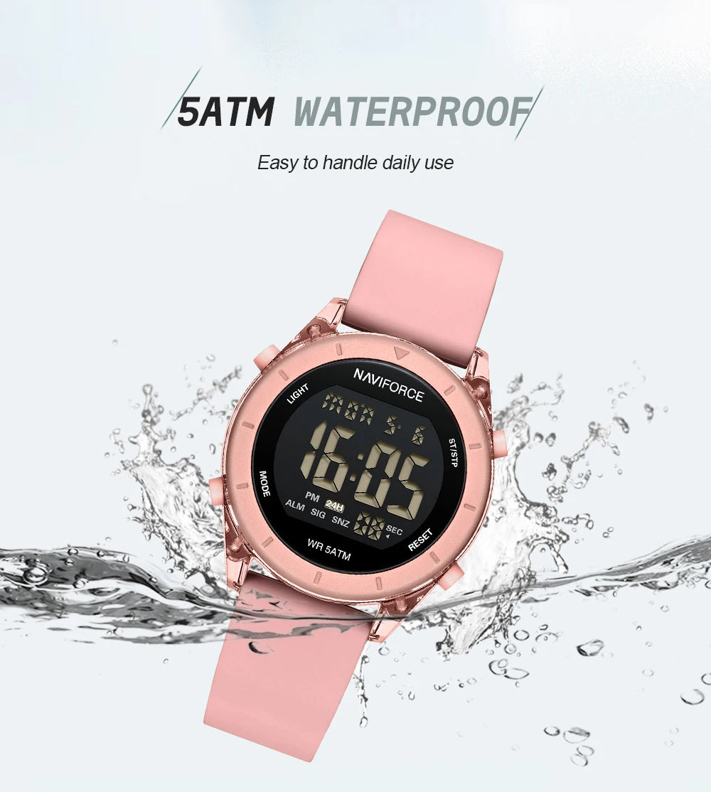 NAVIFORCE Comfortable Silicone Woman watch Waterproof LCD Display Clock Ladies Fashion Sport Electronic Wristwatches Reloj Mujer