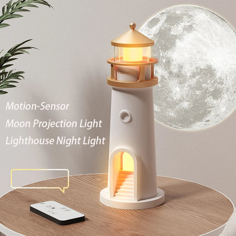 Moon Lamp Projection Lighthouse – Bluetooth Night Light with Remote