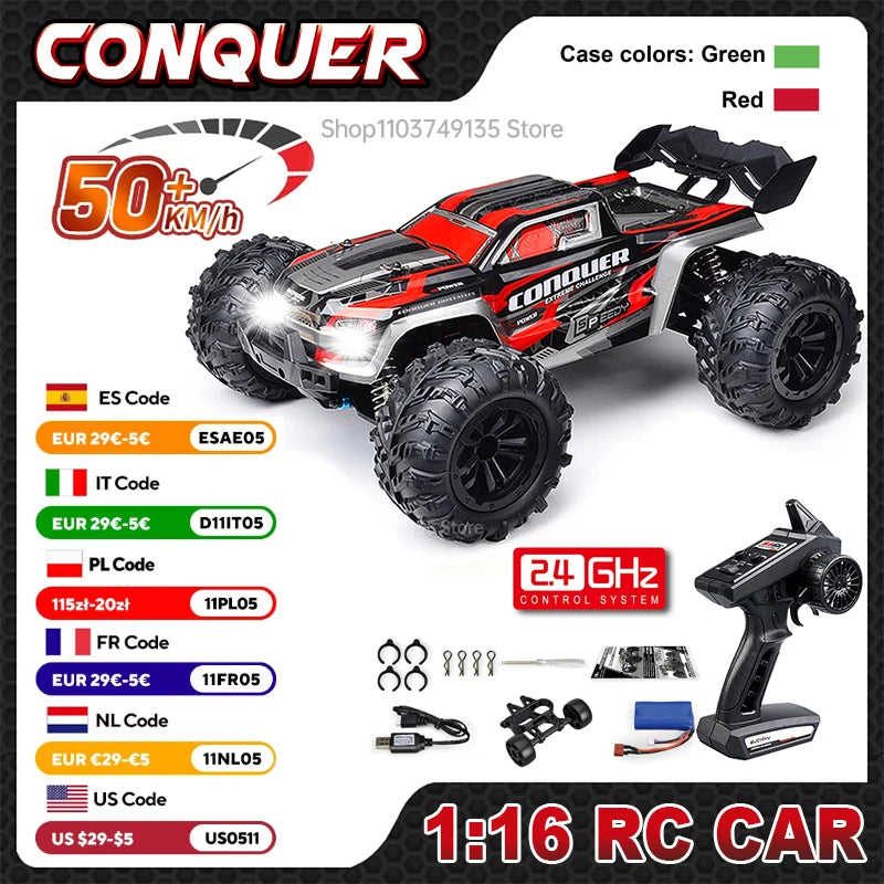 WLtoys 1:16 Scale Large RC Car 50km/h High Speed 4WD Children Toy for Boys Remote Control Car 2.4G Off Road Monster Truck RC Toy