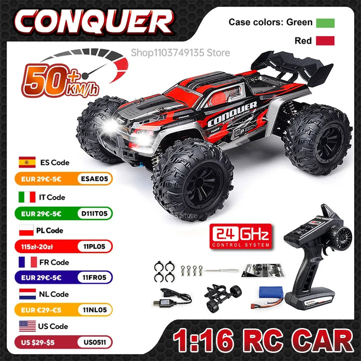 WLtoys 1:16 Scale Large RC Car 50km/h High Speed 4WD Children Toy for Boys Remote Control Car 2.4G Off Road Monster Truck RC Toy