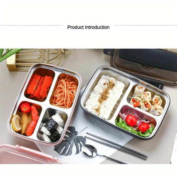 Stainless Steel Leak-Proof Lunch Box – 3/4 Compartment Bento for School & Office