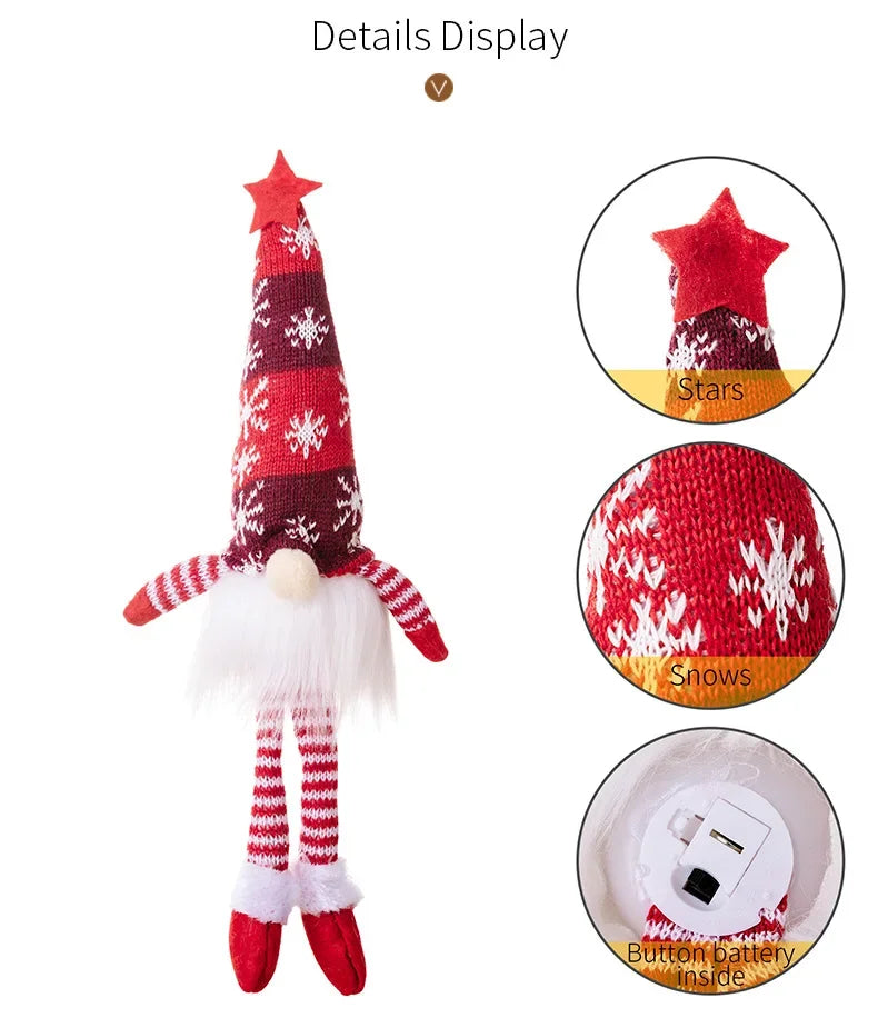 Christmas Gnome Doll Ornaments – LED Plush Tree Decorations