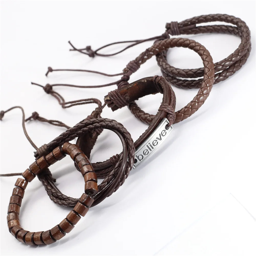 10PCS Black Woven Leather Bracelets – Handmade Unisex Bangles