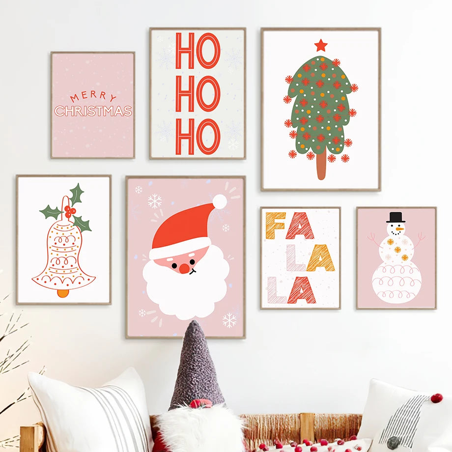 Nordic Christmas Wall Art – Santa & Tree Canvas Prints