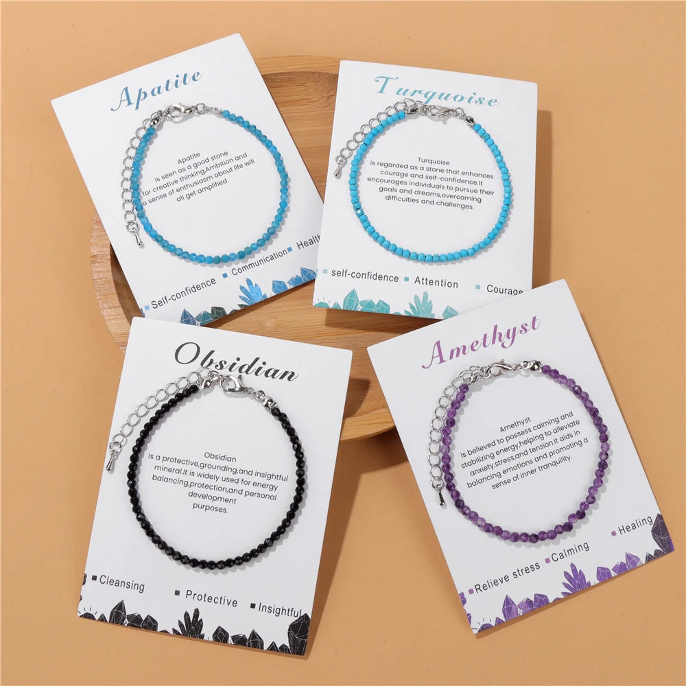 3mm Natural Faceted Stone Bracelet – Amethyst & Quartz Reiki Jewelry