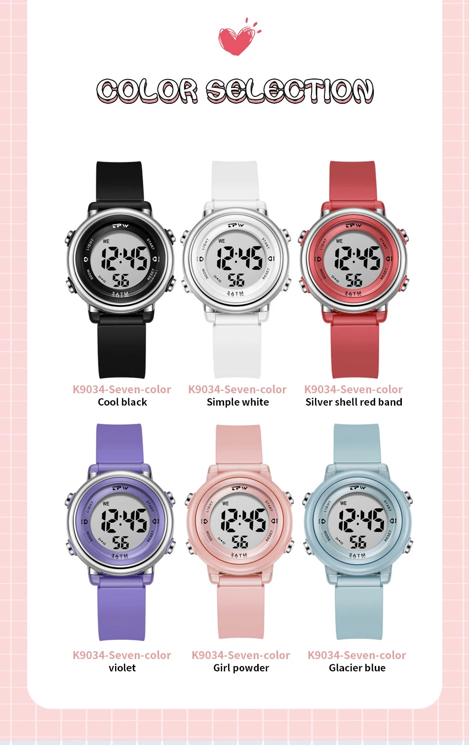 Waterproof Alarm Student Watches Boys Girls Lady Sport Watch Colorful Led Digital Wristwatches