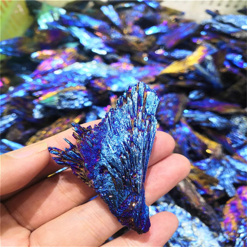 Natural Black Tourmaline Peacock Feather Electroplated Crystal Healing Reiki Mineral Specimen Rainbow Rocks Diy Home Decoration