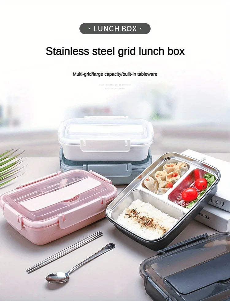 Stainless Steel Leak-Proof Lunch Box – 3/4 Compartment Bento for School & Office