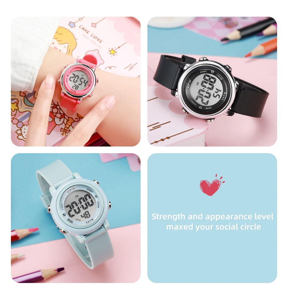 Waterproof Alarm Student Watches Boys Girls Lady Sport Watch Colorful Led Digital Wristwatches