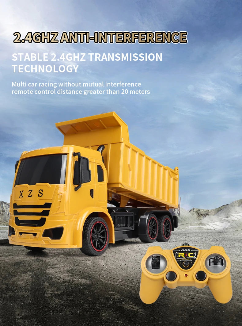 ZWN 2.4G Remote Control Excavator Dump Truck RC Model Car Toy Professional Alloy Plastic Simulation Construction Vehicle for Kid