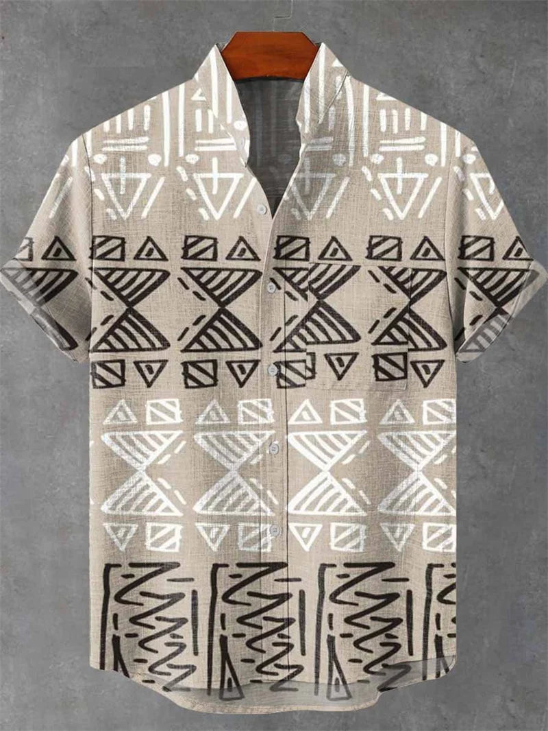 New Men's Comfortable Linen Short Sleeve Shirt High Quality Costume Art Print Cartoon Cat Pattern New Series