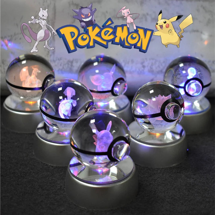 3D Pokémon Crystal Ball Lamp – Pikachu, Gengar & Mewtwo Night Light