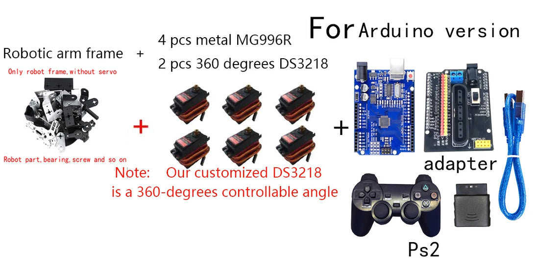 360 Degrees 6 DOF Robot Metal Alloy Mechanical Arm Claw Kit MG996R for Arduino Robotics Kit Educational Ps2 Programmable Toys