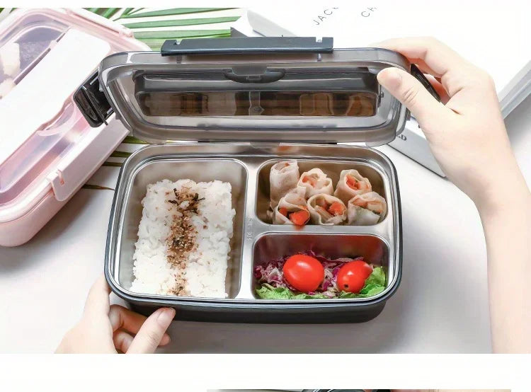 Stainless Steel Leak-Proof Lunch Box – 3/4 Compartment Bento for School & Office