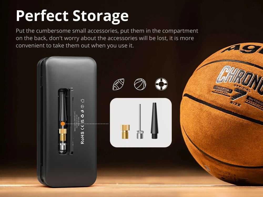 CARSUN Portable Tire Inflator – Rechargeable Digital Air Pump for Car, Bike & Sports Balls