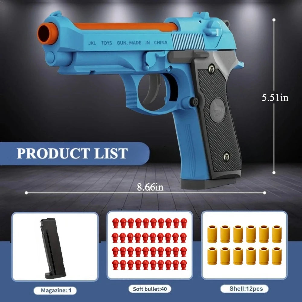 2011/M92 Tactical Shell Ejceting Toy Gun Continuous Firing EVA Soft Bullet Outdoor CS Shooting Pistol Children's Birthday Gift
