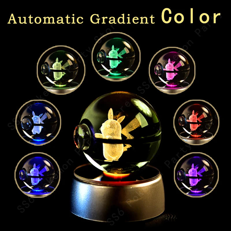 3D Pokémon Crystal Ball Lamp – Pikachu, Gengar & Mewtwo Night Light