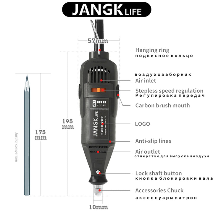 JANGKLIFE Electric Mini Drill Grinder – 110V/220V Rotary Tool Kit (Compatible with 3000/4000 Series)