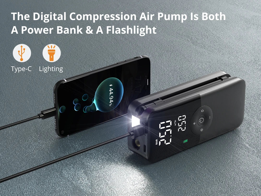 CARSUN Portable Tire Inflator – Rechargeable Digital Air Pump for Car, Bike & Sports Balls