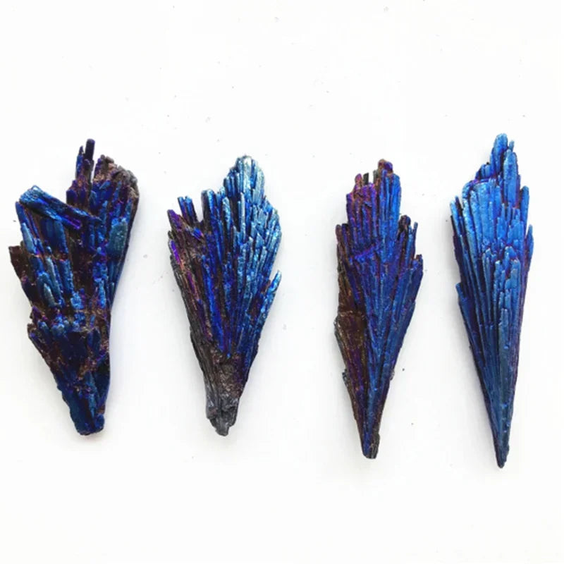 Blue Tourmaline Peacock Feather Crystal Healing Stone Electroplated Black Tourmaline Reiki Mineral Specimen DIY Tourmaline