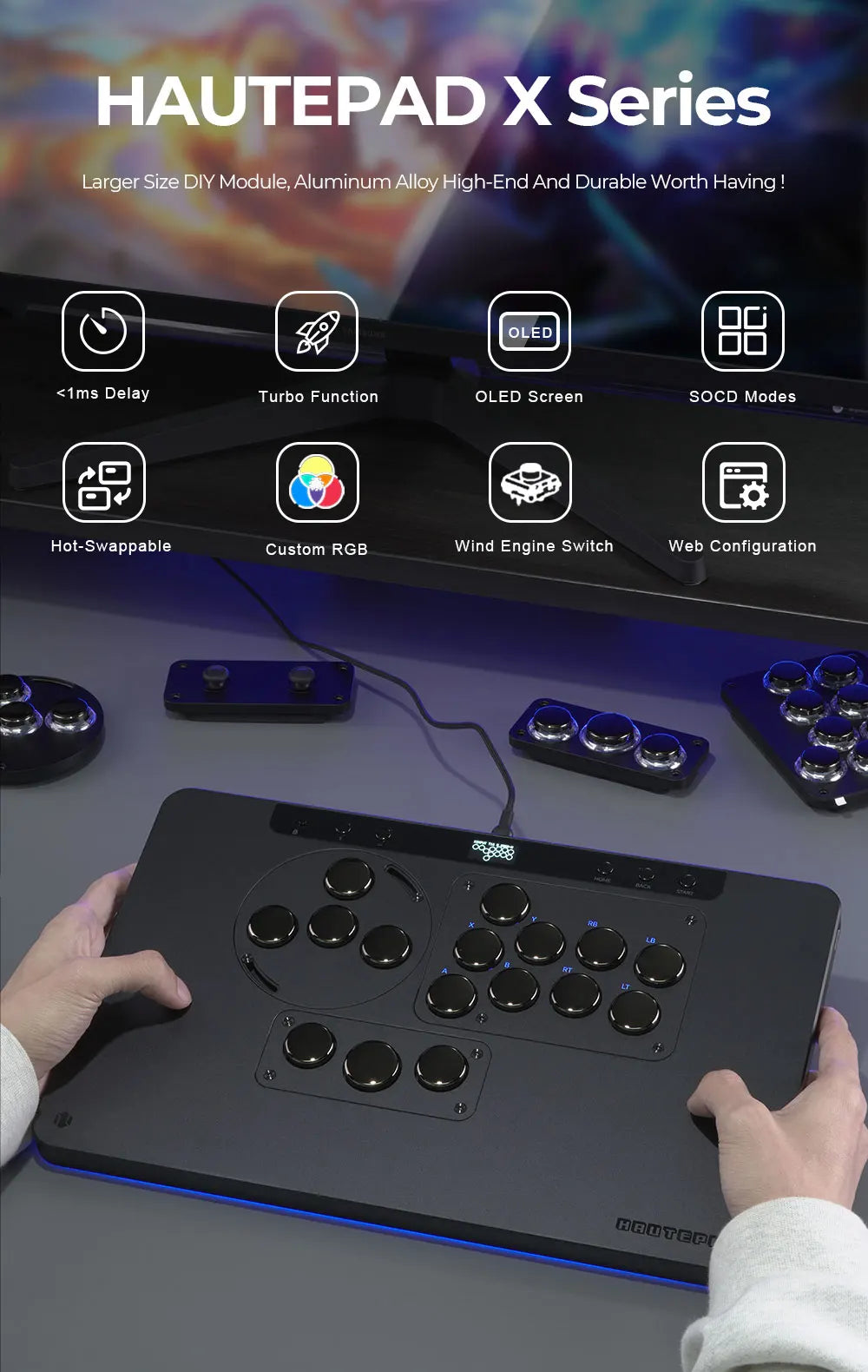 Haute42 HautePad X Leverless Fightstick – RGB Hitbox Controller