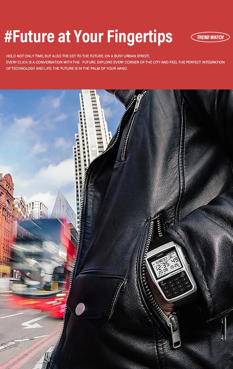 Multifunctional Men's Calculator Watch Fashion Luxury LED Electronic Watch Digital Sports Waterproof Watch Computer Style
