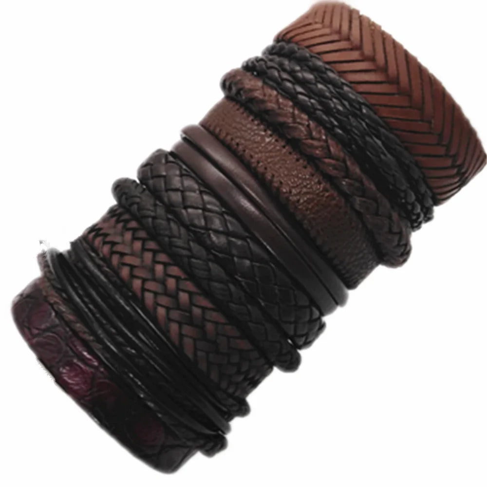 10PCS Black Woven Leather Bracelets – Handmade Unisex Bangles