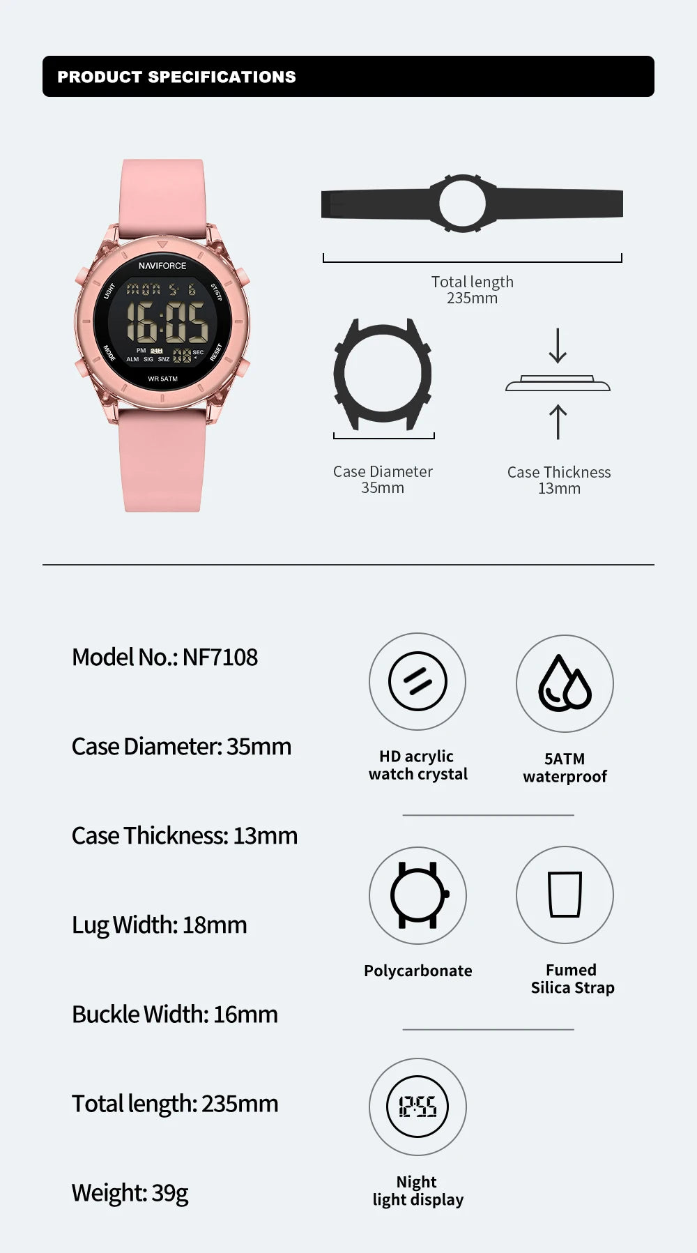 NAVIFORCE Comfortable Silicone Woman watch Waterproof LCD Display Clock Ladies Fashion Sport Electronic Wristwatches Reloj Mujer